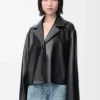Blouse pyjama en cuir d&rsquo;agneau nappa noir