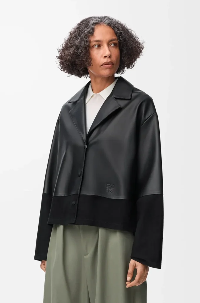 Blouse pyjama en cuir d&rsquo;agneau nappa noir