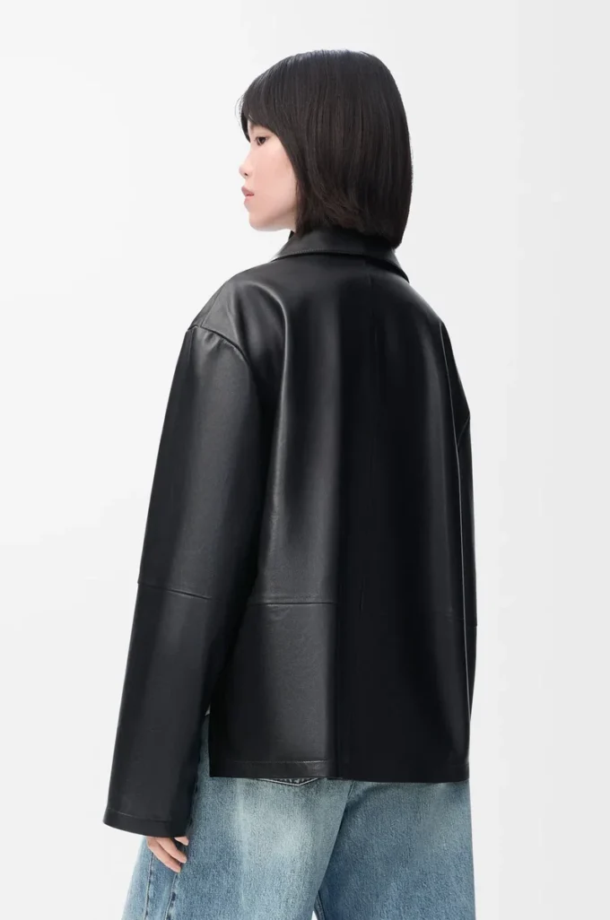 Blouse pyjama en cuir d&rsquo;agneau nappa noir