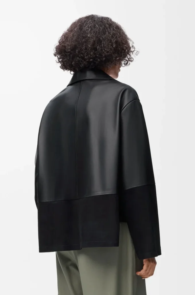 Blouse pyjama en cuir d&rsquo;agneau nappa noir