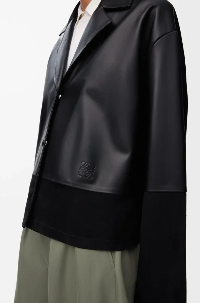 Blouse pyjama en cuir d&rsquo;agneau nappa noir