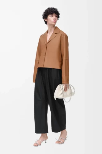 Blouse pyjama en cuir d&rsquo;agneau nappa Toffee