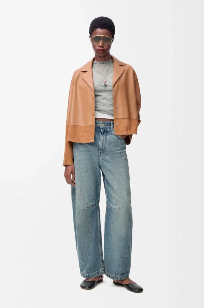 Blouse pyjama en cuir d&rsquo;agneau nappa Toffee