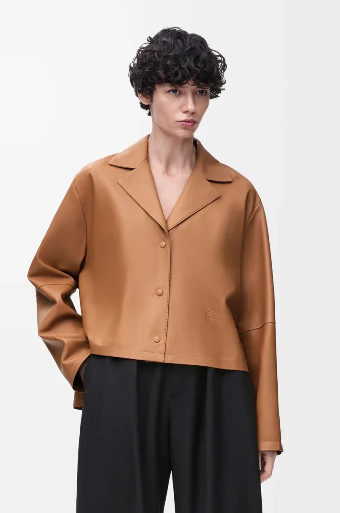 Blouse pyjama en cuir d&rsquo;agneau nappa Toffee