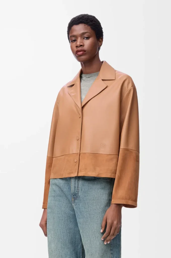 Blouse pyjama en cuir d&rsquo;agneau nappa Toffee