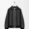 Blouson aviateur en cuir d&rsquo;agneau nappa Noir