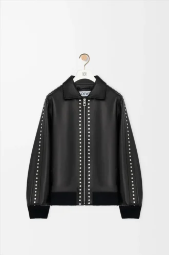 Blouson aviateur en cuir d&rsquo;agneau nappa Noir