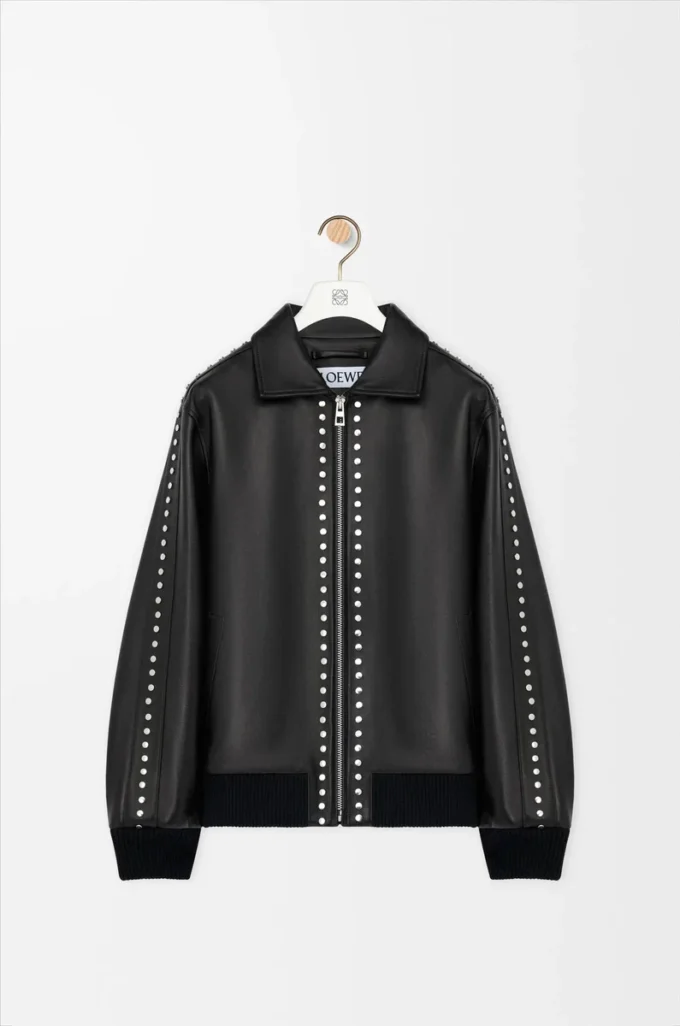 Blouson aviateur en cuir d&rsquo;agneau nappa Noir