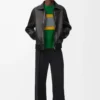 Blouson aviateur en cuir d&rsquo;agneau nappa Noir