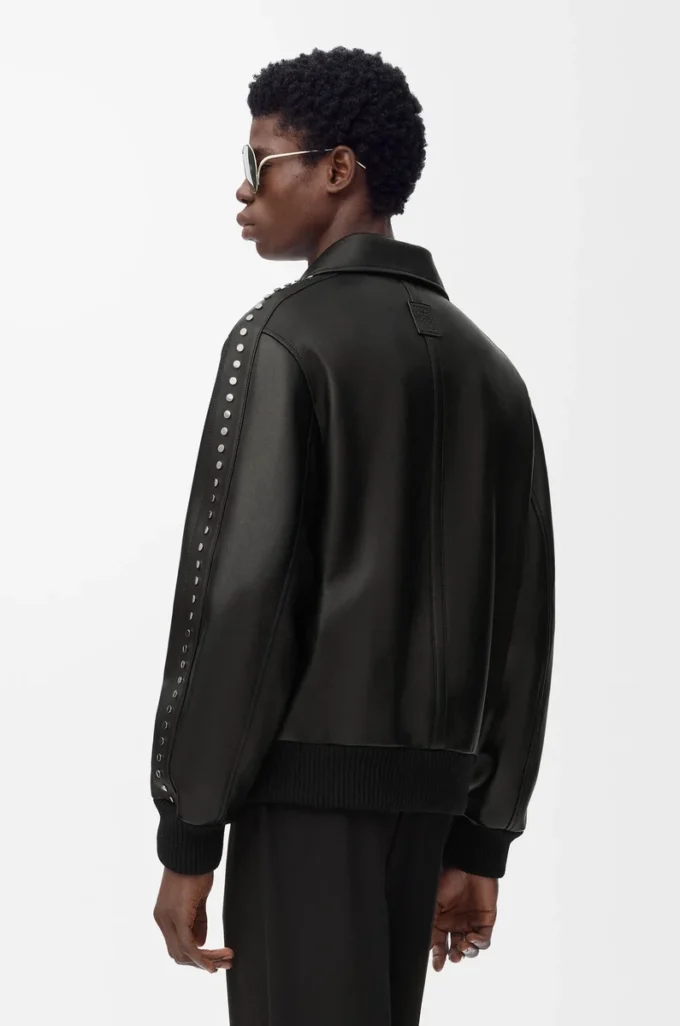 Blouson aviateur en cuir d&rsquo;agneau nappa Noir