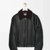Blouson aviateur en cuir d&rsquo;agneau nappa Noir/Marron