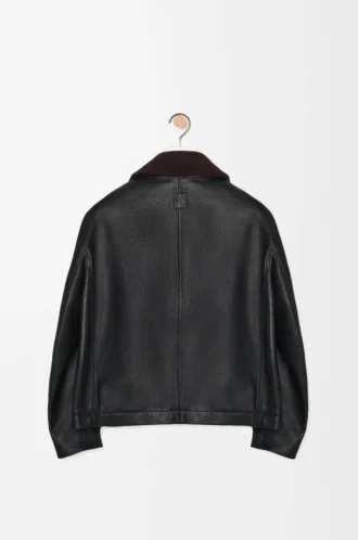 Blouson aviateur en cuir d&rsquo;agneau nappa Noir/Marron