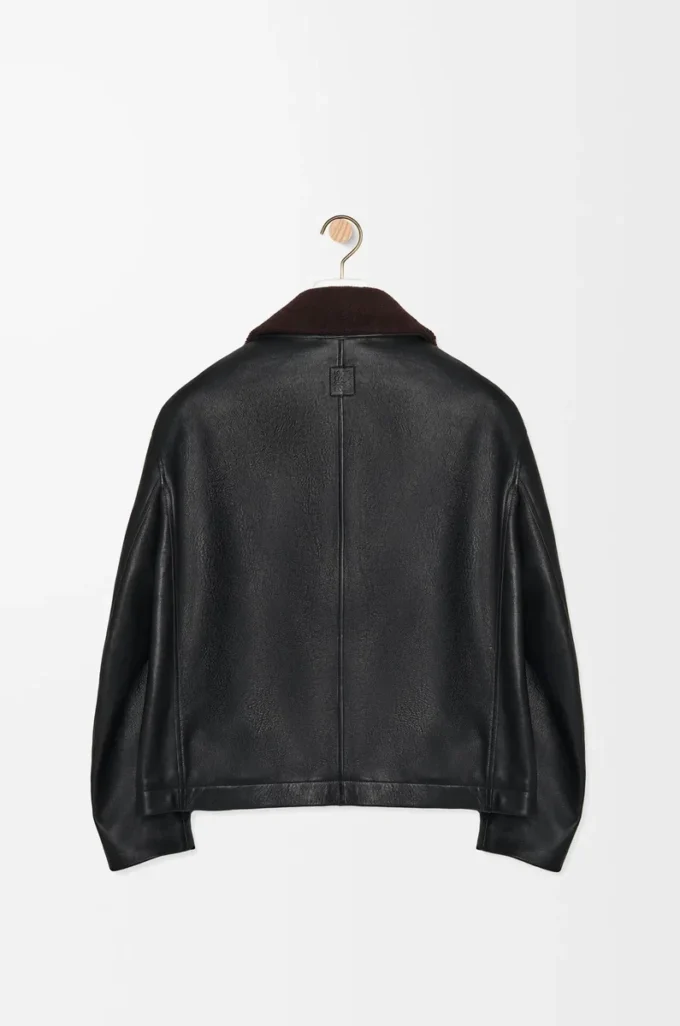 Blouson aviateur en cuir d&rsquo;agneau nappa Noir/Marron