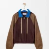 Blouson aviateur en nylon, cuir d&rsquo;agneau nappa et cuir de veau suédé Marron