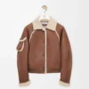 Blouson aviateur en peau lainée Marron