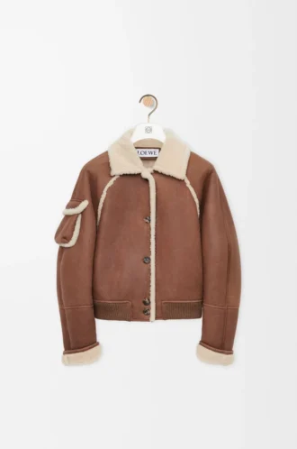 Blouson aviateur en peau lainée Marron