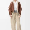 Blouson aviateur en peau lainée Marron