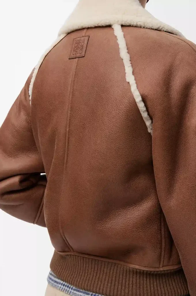 Blouson aviateur en peau lainée Marron