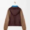 Blouson aviateur en nylon, cuir d&rsquo;agneau nappa et cuir de veau suédé Marron