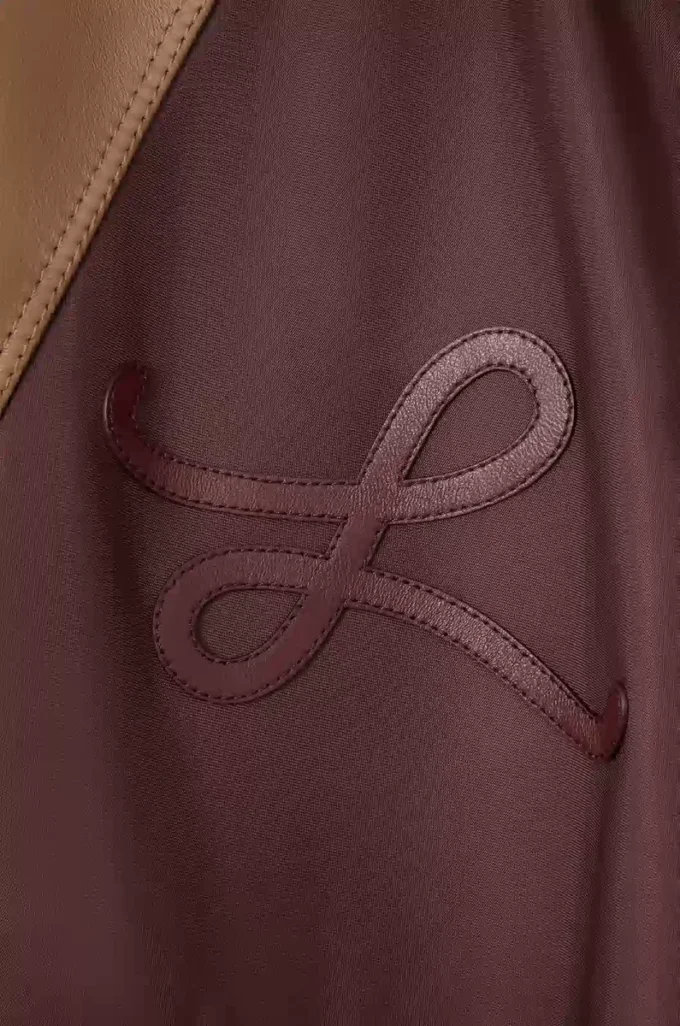 Blouson aviateur en nylon, cuir d&rsquo;agneau nappa et cuir de veau suédé Marron