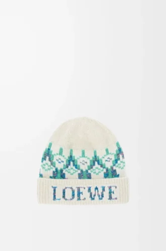 Bonnet en laine mélangée Blanc/Menthe