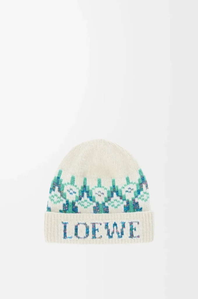 Bonnet en laine mélangée Blanc/Menthe