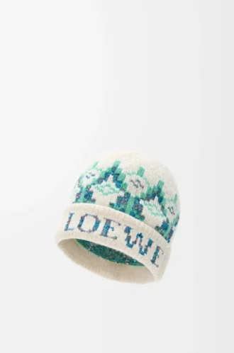 Bonnet en laine mélangée Blanc/Menthe