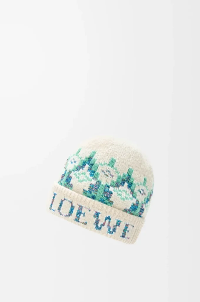Bonnet en laine mélangée Blanc/Menthe