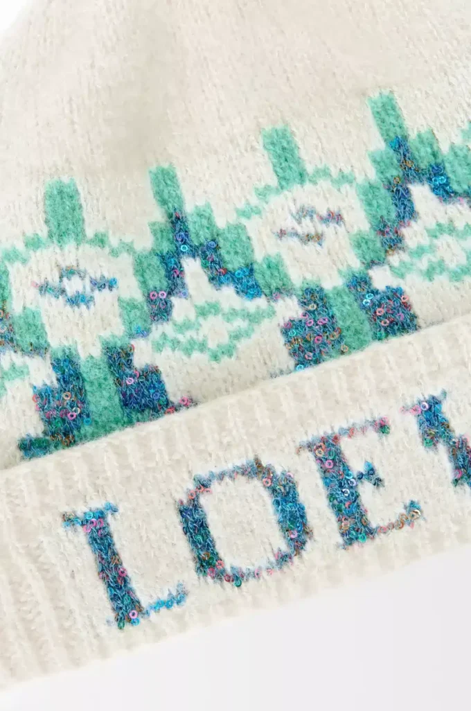 Bonnet en laine mélangée Blanc/Menthe