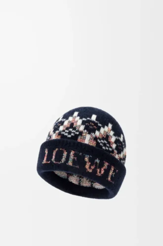 Bonnet en laine mélangée bleu marine/multicolore