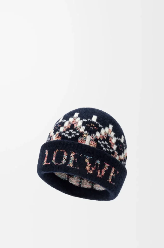 Bonnet en laine mélangée bleu marine/multicolore