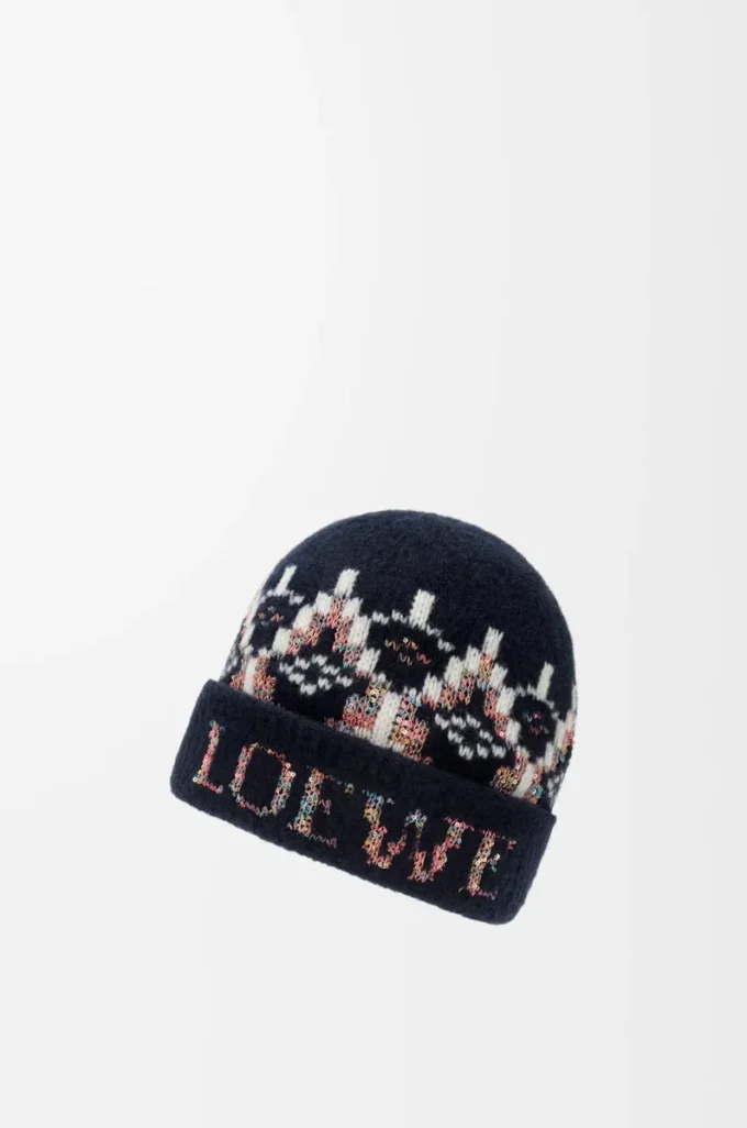 Bonnet en laine mélangée bleu marine/multicolore