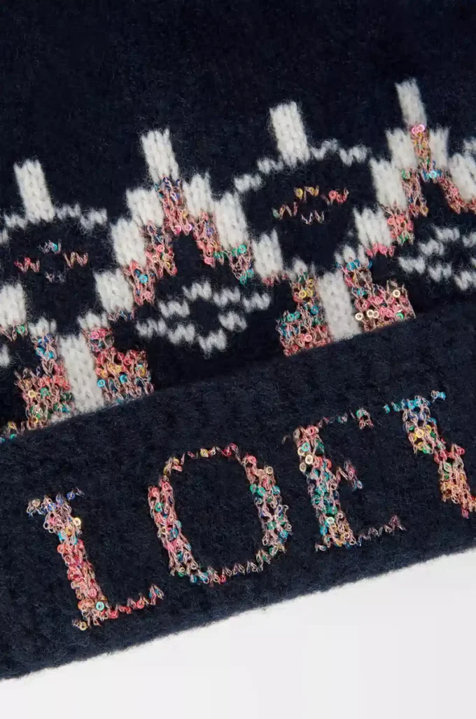 Bonnet en laine mélangée bleu marine/multicolore