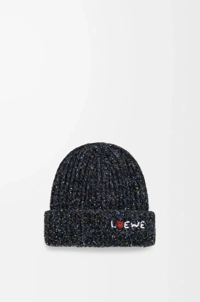 Bonnet en laine, soie et alpaga mélangés Noir chiné Bonnet en laine, soie et alpaga mélangés Noir chiné