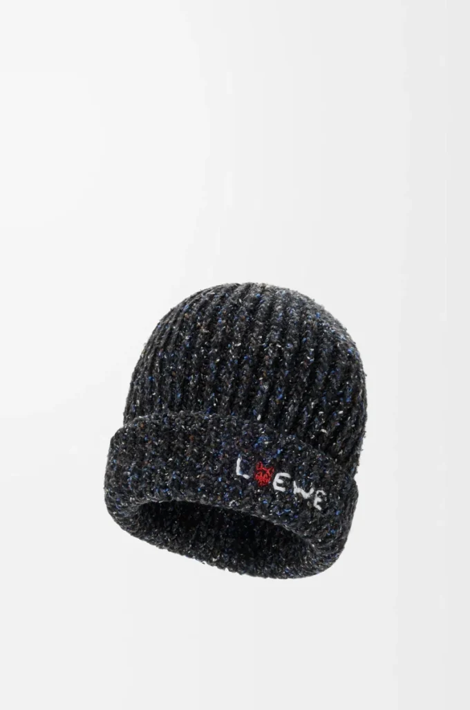 Bonnet en laine, soie et alpaga mélangés Noir chiné Bonnet en laine, soie et alpaga mélangés Noir chiné