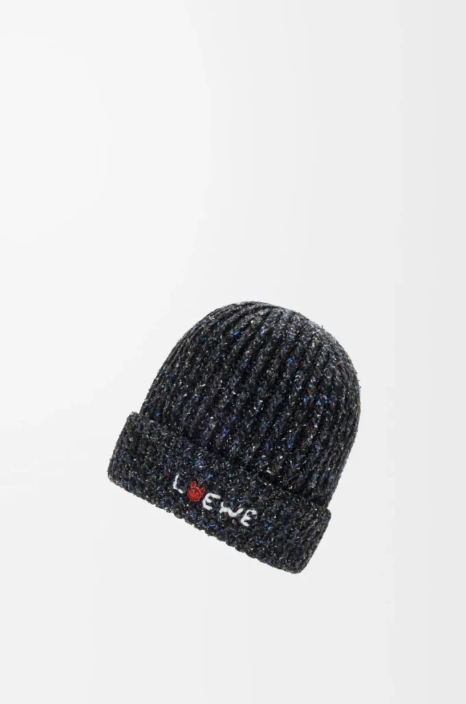 Bonnet en laine, soie et alpaga mélangés Noir chiné Bonnet en laine, soie et alpaga mélangés Noir chiné