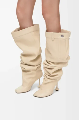 Bottes au-dessus du genou Toy en cuir d&rsquo;agneau nappa Oat Milk
