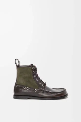 Bottines mocassins Campo en cuir de veau et cuir de veau suédé Marron foncé/Vert