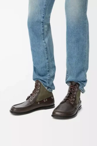 Bottines mocassins Campo en cuir de veau et cuir de veau suédé Marron foncé/Vert