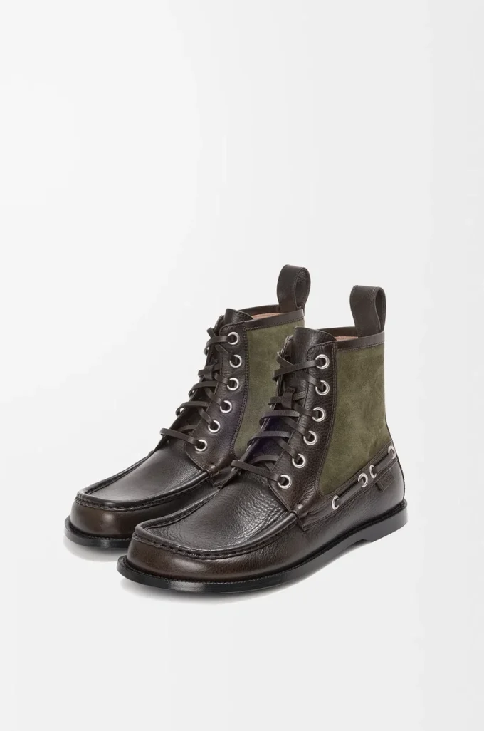 Bottines mocassins Campo en cuir de veau et cuir de veau suédé Marron foncé/Vert