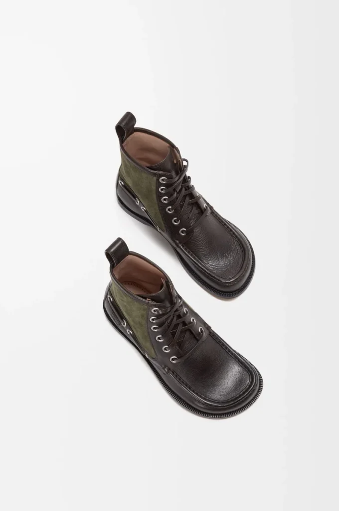 Bottines mocassins Campo en cuir de veau et cuir de veau suédé Marron foncé/Vert