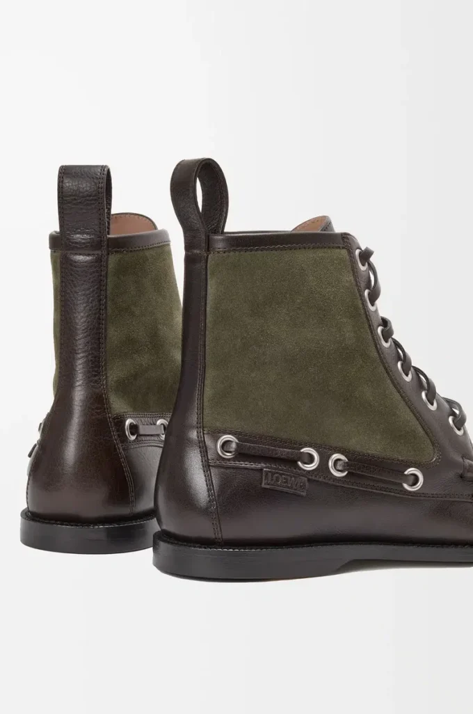 Bottines mocassins Campo en cuir de veau et cuir de veau suédé Marron foncé/Vert