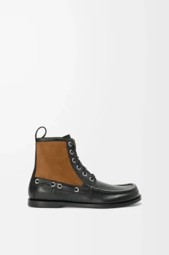 Bottines mocassins Campo en cuir de veau et cuir de veau suédé Noir/Chocolat