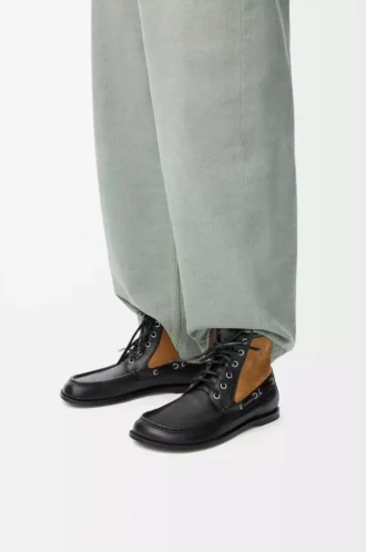 Bottines mocassins Campo en cuir de veau et cuir de veau suédé Noir/Chocolat