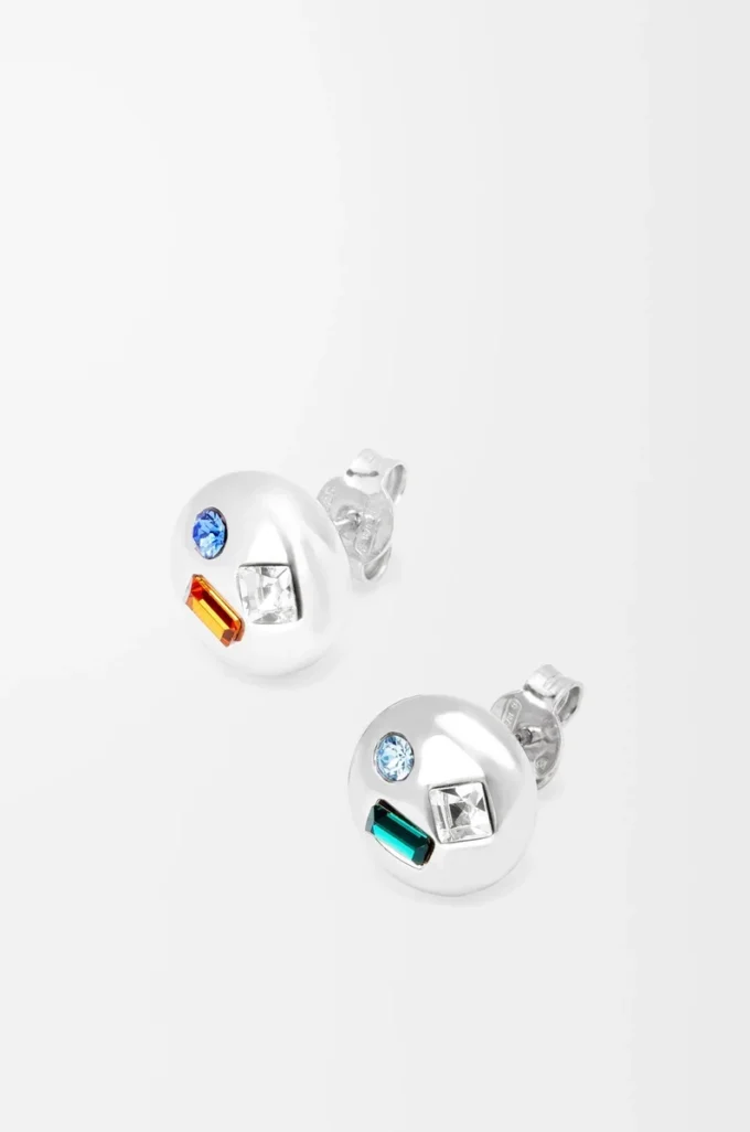 Boucles d&rsquo;oreilles Anagram Pebble en argent sterling et cristaux Argent/Vert