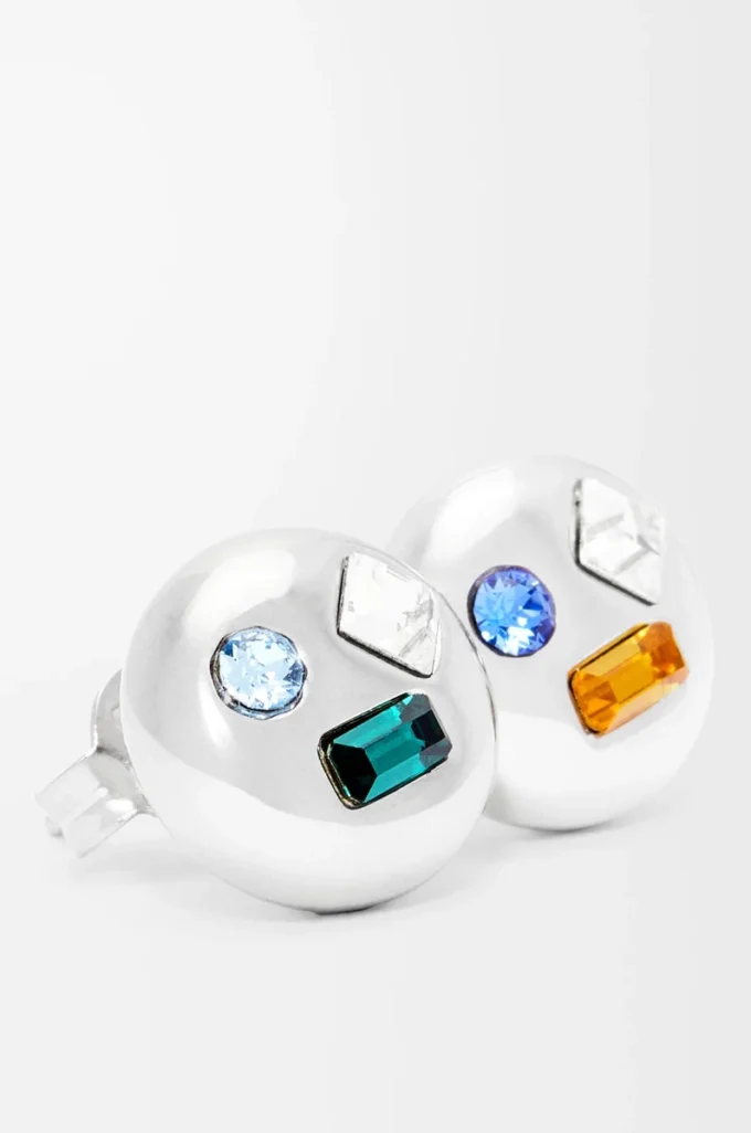 Boucles d&rsquo;oreilles Anagram Pebble en argent sterling et cristaux Argent/Vert