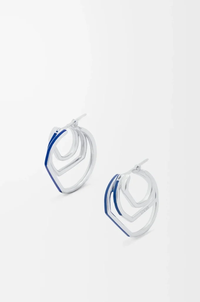 Boucles d&rsquo;oreilles créoles empilées en argent sterling et émail Argent/Bleu