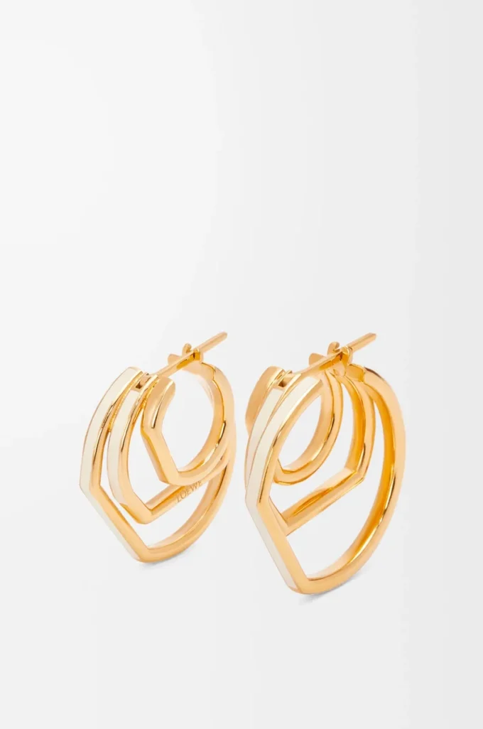 Boucles d&rsquo;oreilles créoles empilées en argent sterling et émail Or/Ivoire