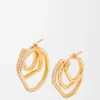 Boucles d&rsquo;oreilles créoles superposées en argent sterling et cristaux Or/Blanc