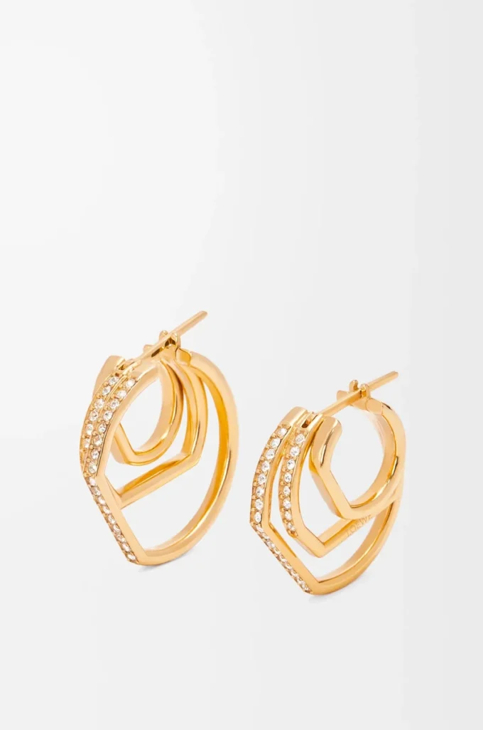 Boucles d&rsquo;oreilles créoles superposées en argent sterling et cristaux Or/Blanc